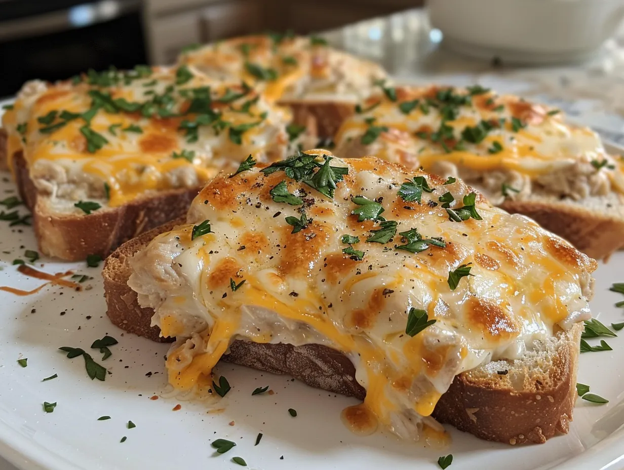 A perfectly cooked, golden-brown Cheesy Tuna Melt sandwich, cut in half to show the melted cheese