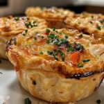 Close-up of Golden Creamy Turkey Pot Mini Pies