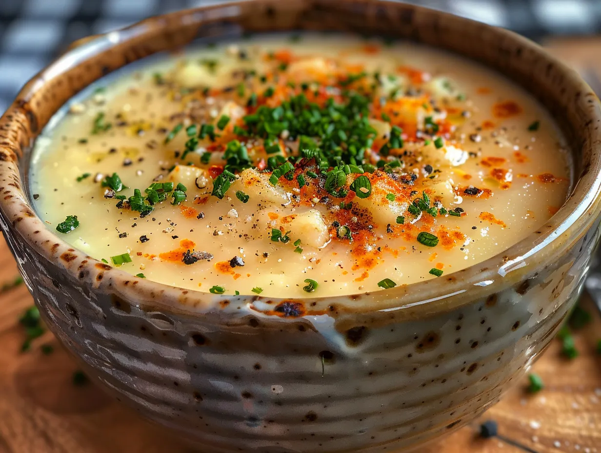 A bowl of creamy and comforting Crockpot Potato Soup.