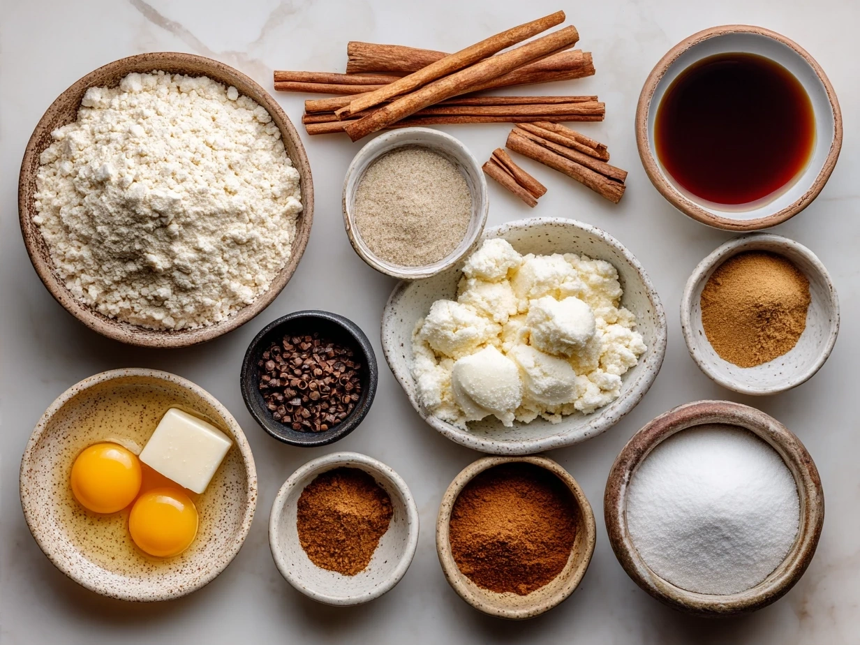 Ingredients for Apple Cider Donuts arranged on a table