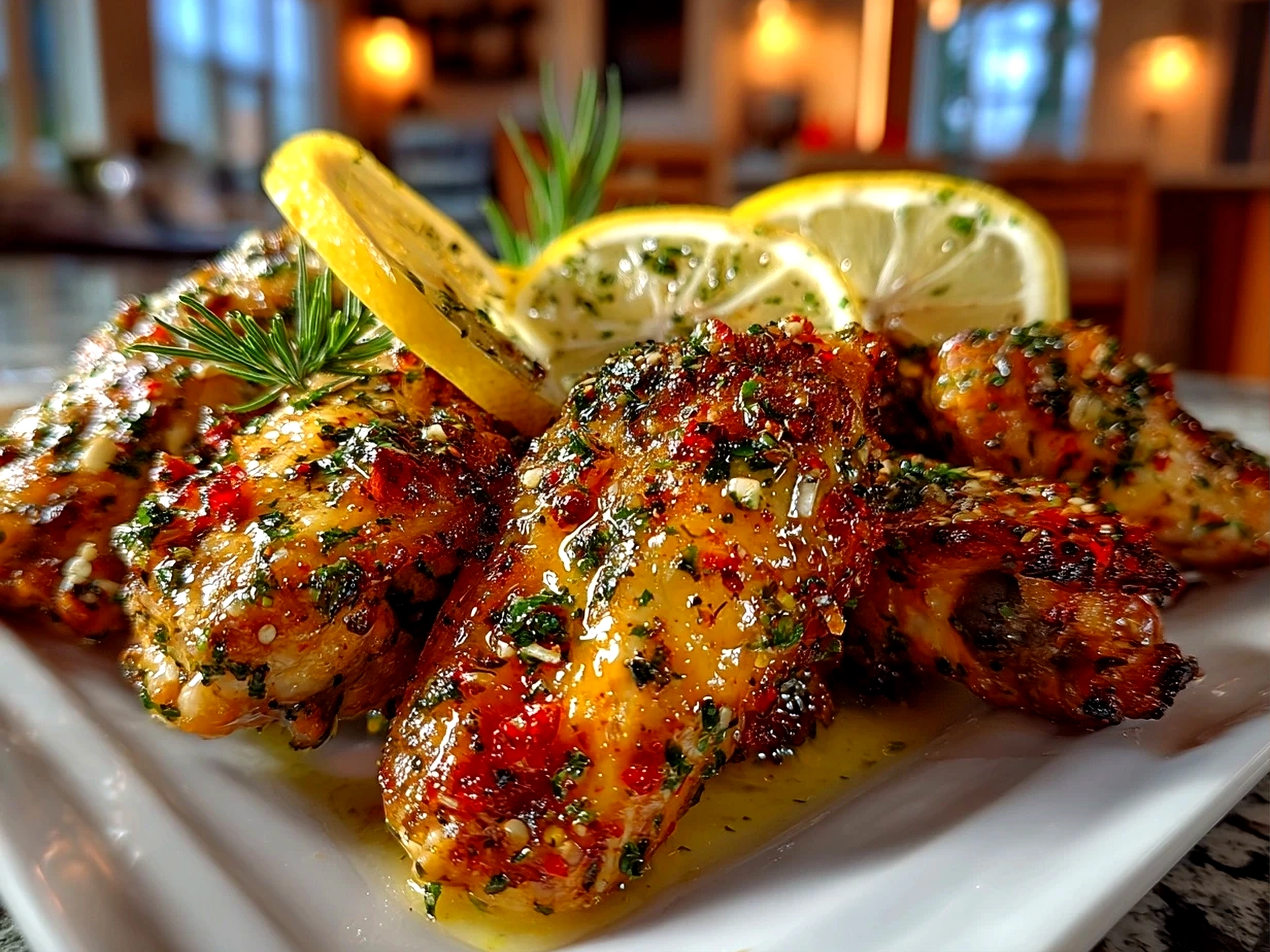 Beautiful Lemon Pepper Wings on white plate
