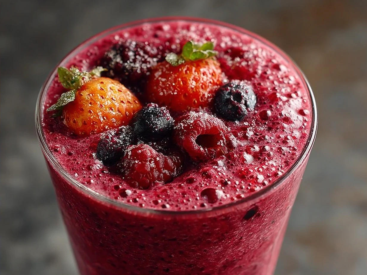 Final Berry Spinach Smoothie served in a glass, ready to enjoy