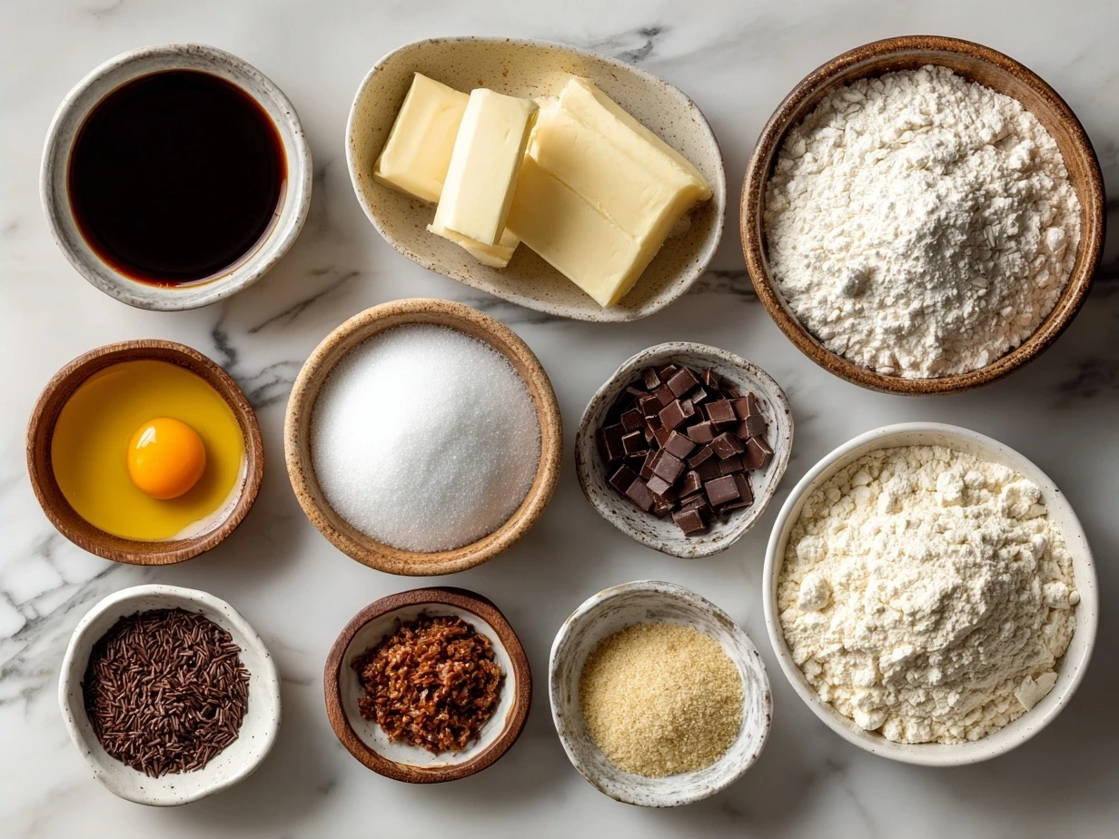 Ingredients for Cake Mix Cookies including cake mix box, eggs, and oil