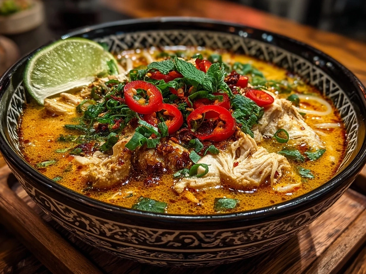 Final bowl of Cheats Chicken Laksa ready to serve