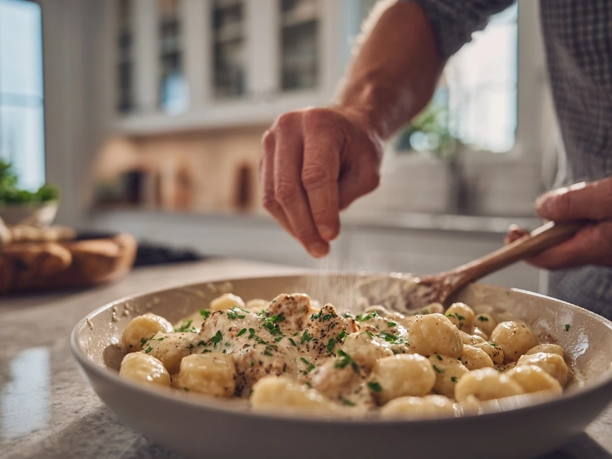 Creamy Chicken Alfredo Gnocchi plated ready to serve