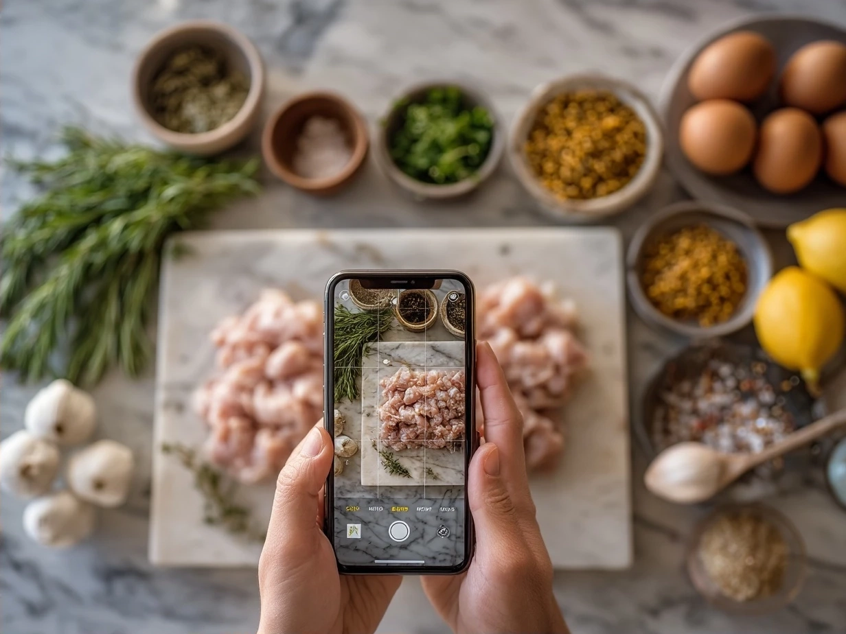 Ingredients for Chicken Kebabs including chicken chunks, olive oil, yogurt, garlic, and spices