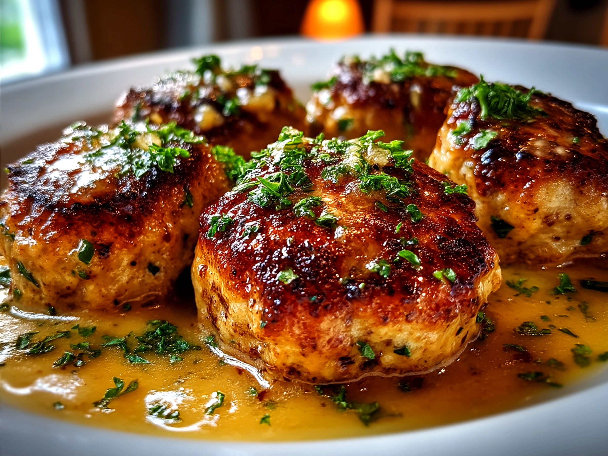 Chicken Marsala Meatballs served over creamy mashed potatoes with sauce