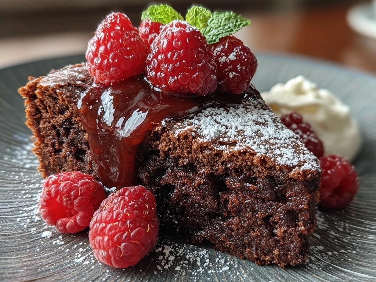 Deliciously frosted Chocolate Raspberry Cake ready to serve on a plate