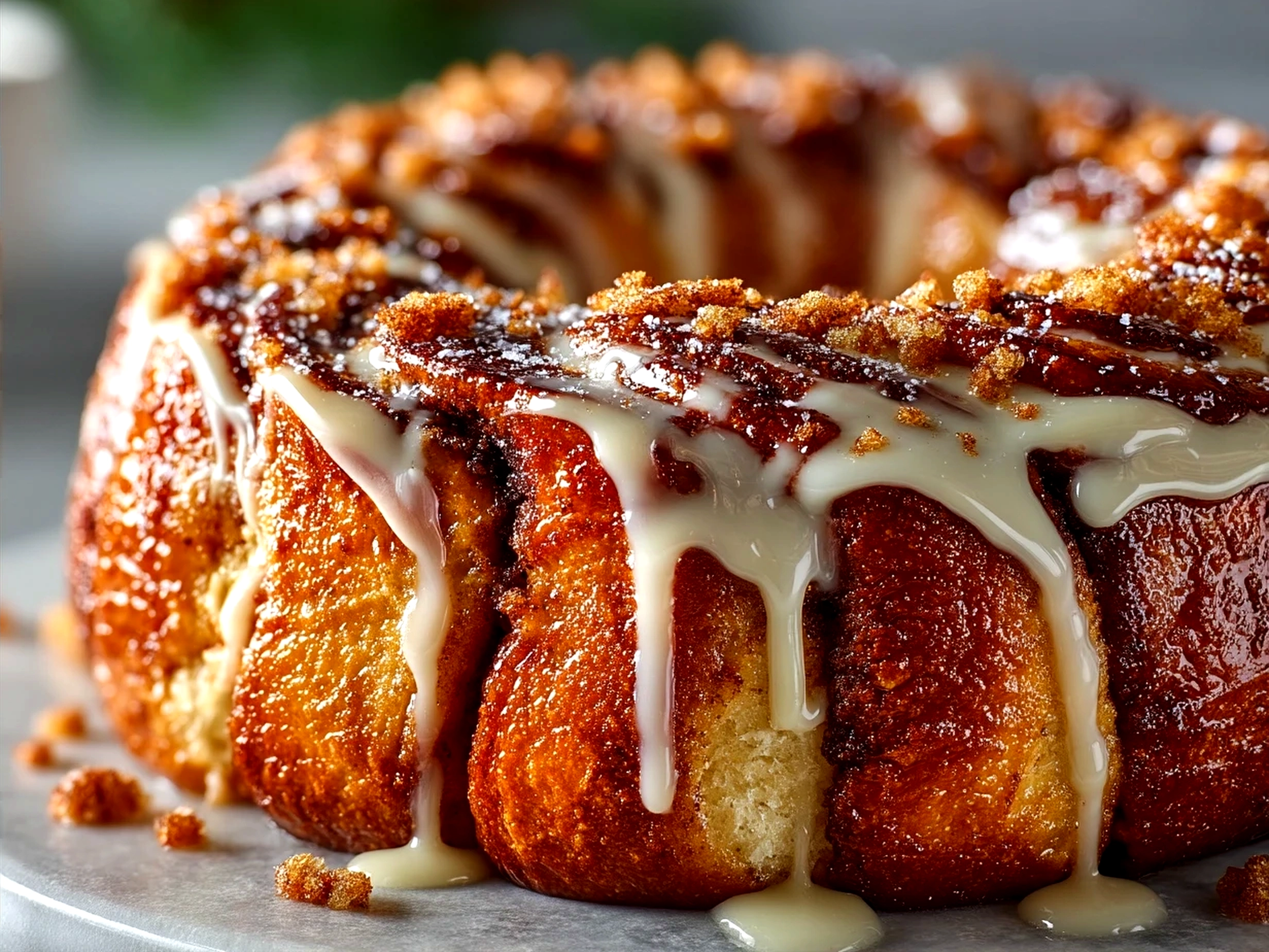 Finished Cinnamon Roll Pull-Apart Wreath ready to serve