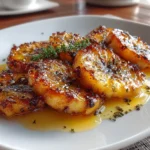 Close-up of caramelized baked banana slices on white plate