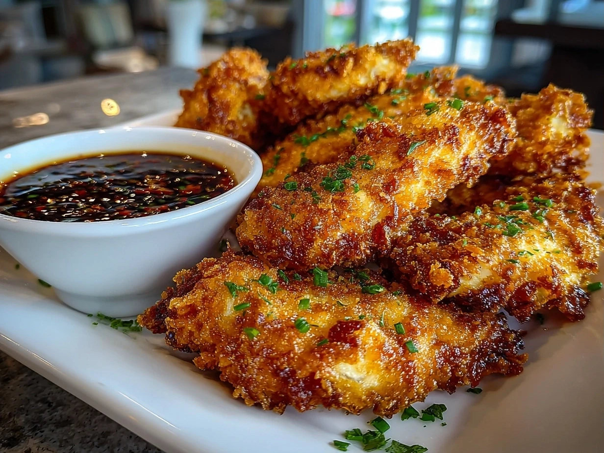 Close-up of Crispy Chicken Tenders with Dipping Sauce