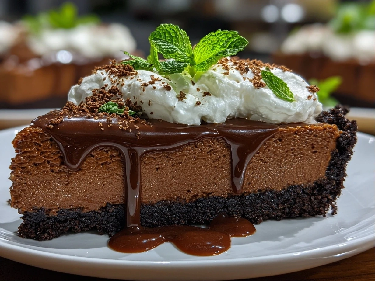 Close-up of freshly prepared Chocolate Mint Pie