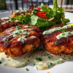 Close-up of freshly prepared Maryland Crab Cakes