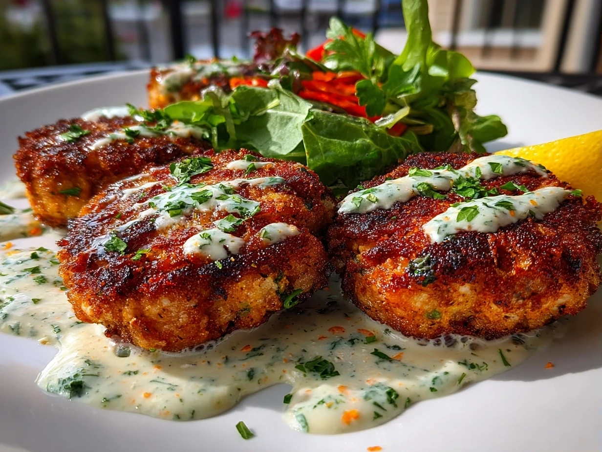 Close-up of freshly prepared Maryland Crab Cakes