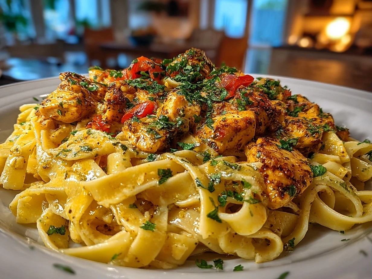 Close-up of homemade Cajun Chicken Pasta