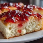 Close-up of homemade jam donut focaccia