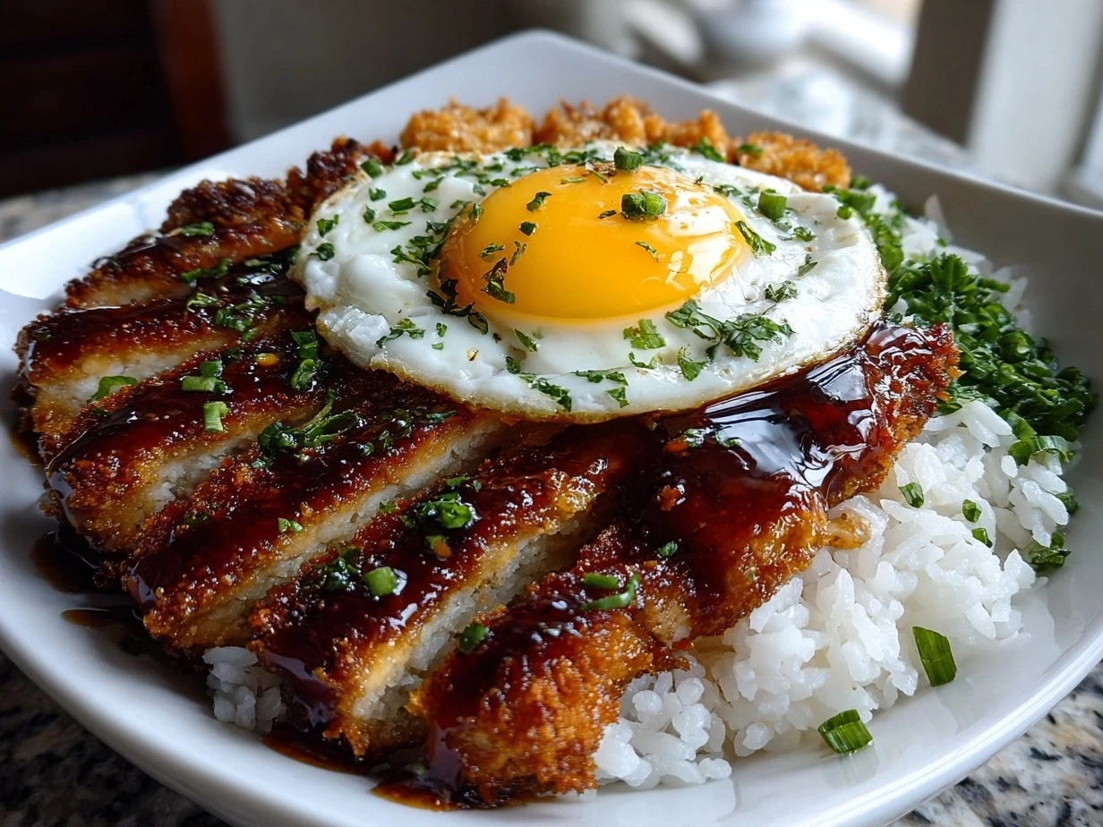 Close-up of homemade Japanese Katsu Bowl