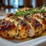 Close-up of homemade melt-in-your-mouth chicken on white marble