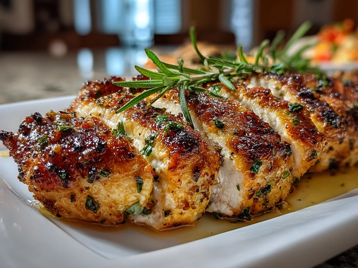 Close-up of homemade melt-in-your-mouth chicken on white marble