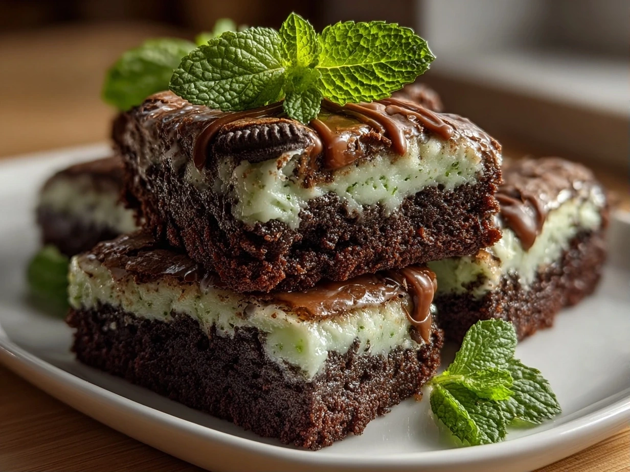 Close-up of Mint Oreo Brownies