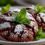 Close-up slight angle of freshly prepared Chocolate Mint Crinkles on white plate