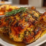 Close-up slight angle of homemade Peruvian-Style Roast Chicken on white plate