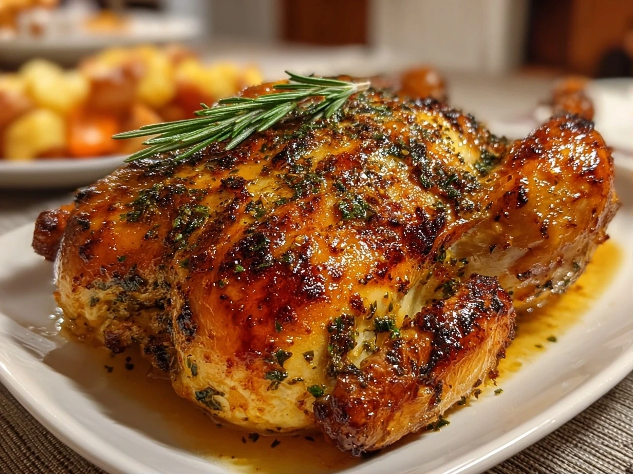 Close-up slight angle of homemade Peruvian-Style Roast Chicken on white plate