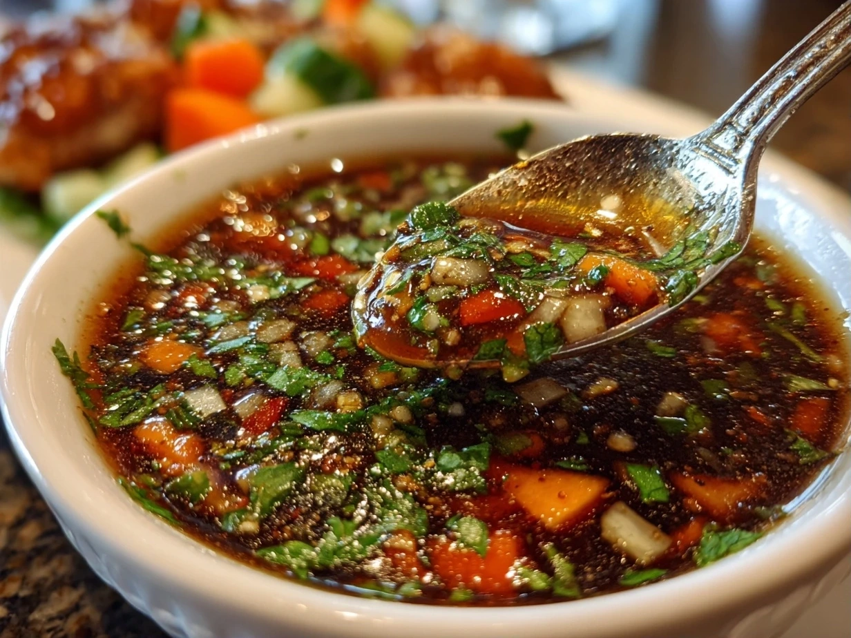 Close up image of finished balsamic vinaigrette in a glass jar