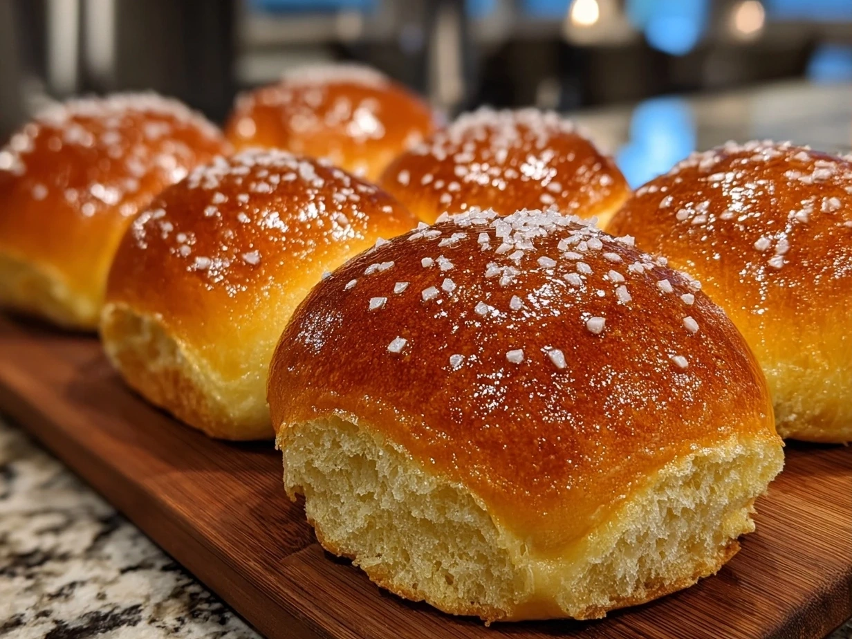 Close-up of freshly baked Japanese Milk Bread Rolls showing soft, golden brown tops