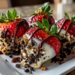 Fresh homemade Oreo Truffle-Stuffed Strawberries on a white plate
