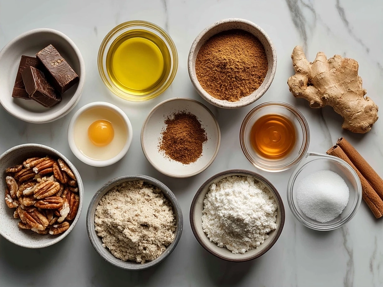 Ingredients for Gingerbread Protein Snacks laid out on a kitchen counter