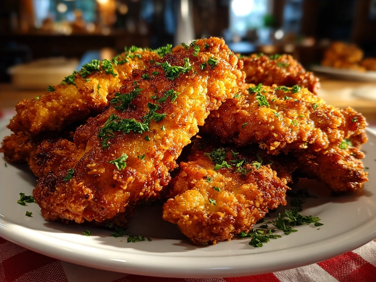 Perfectly cooked Gluten Free Chicken Tenders plated and ready to enjoy