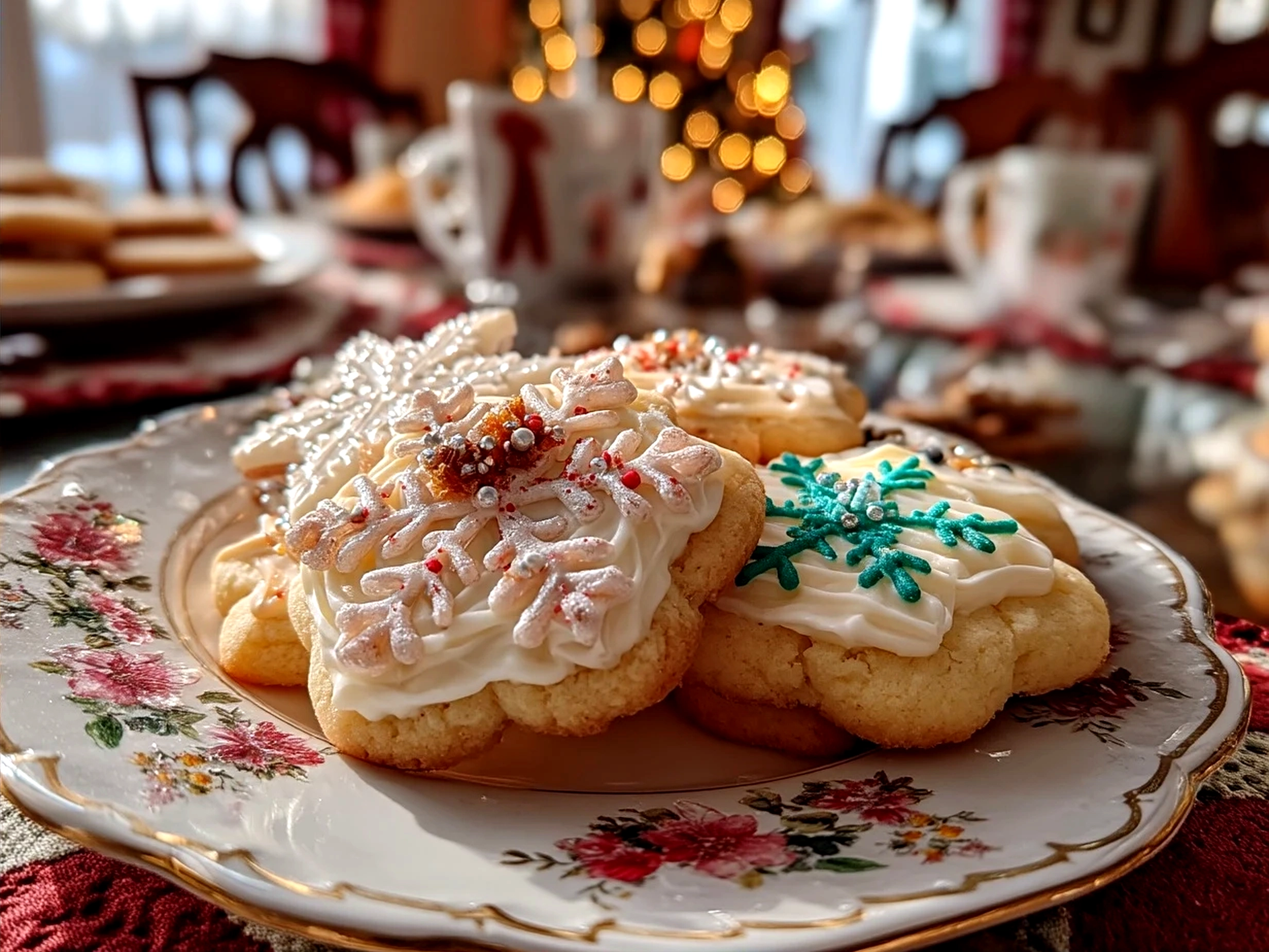 Plate of freshly baked holiday cookies on a festive tray