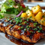 home cook, taken with iPhone 15 Pro. Close-up slight angle of delicious Grilled Mango Pineapple Chicken on white plate. fresh vibrant --ar 4:3 --style raw --s 240