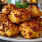 Homemade cream cheese sausage balls served on white plate