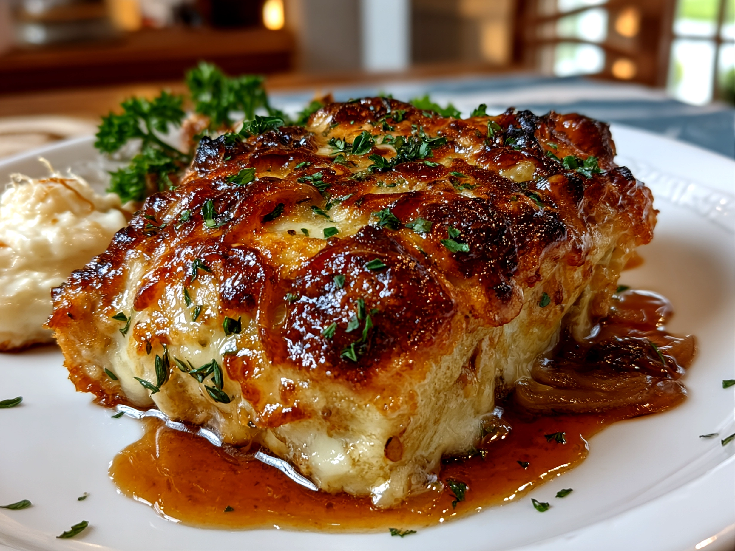 Homemade French Onion Chicken Bake Close-up