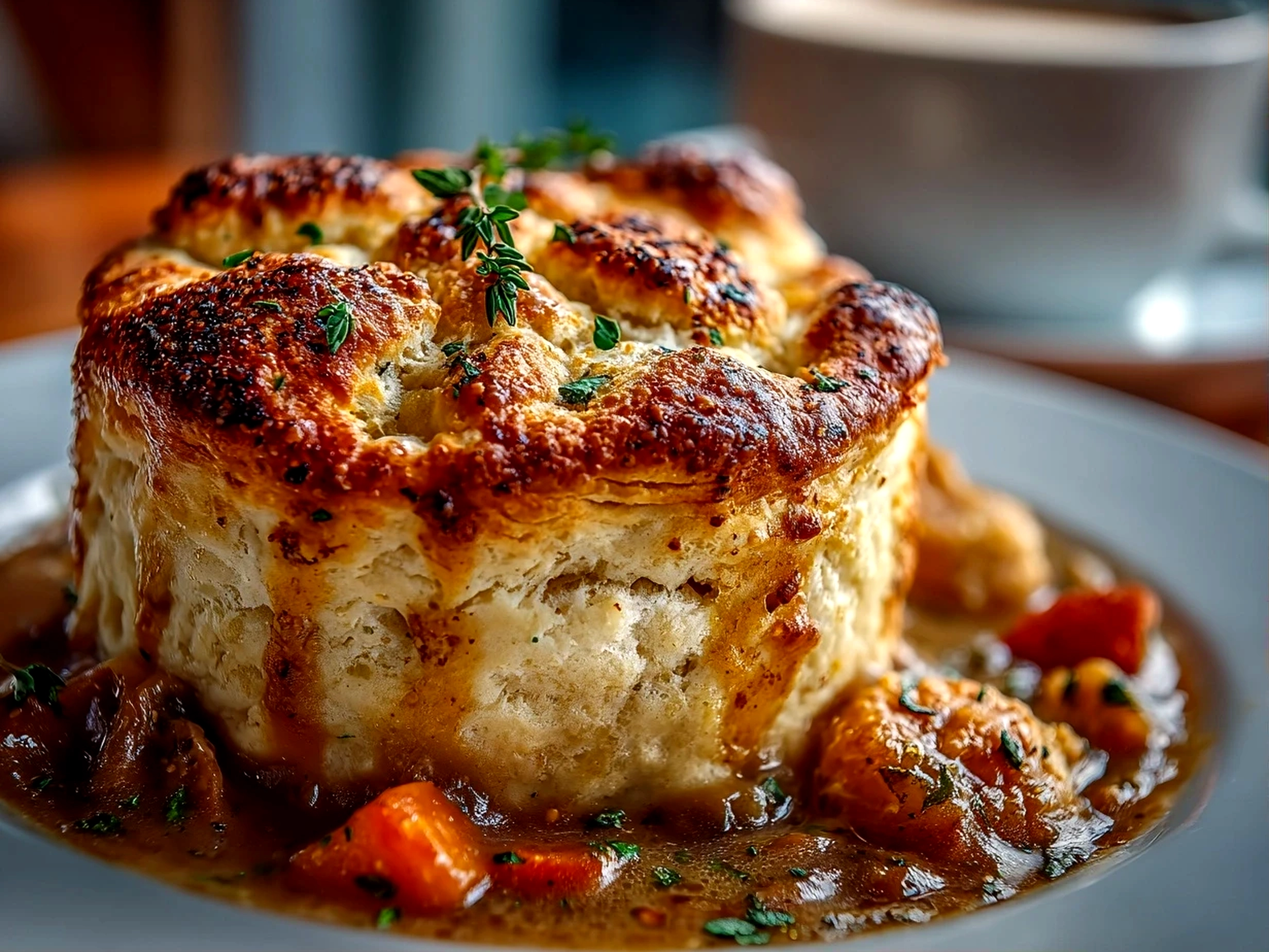 homemade turkey pot pie with biscuit topping