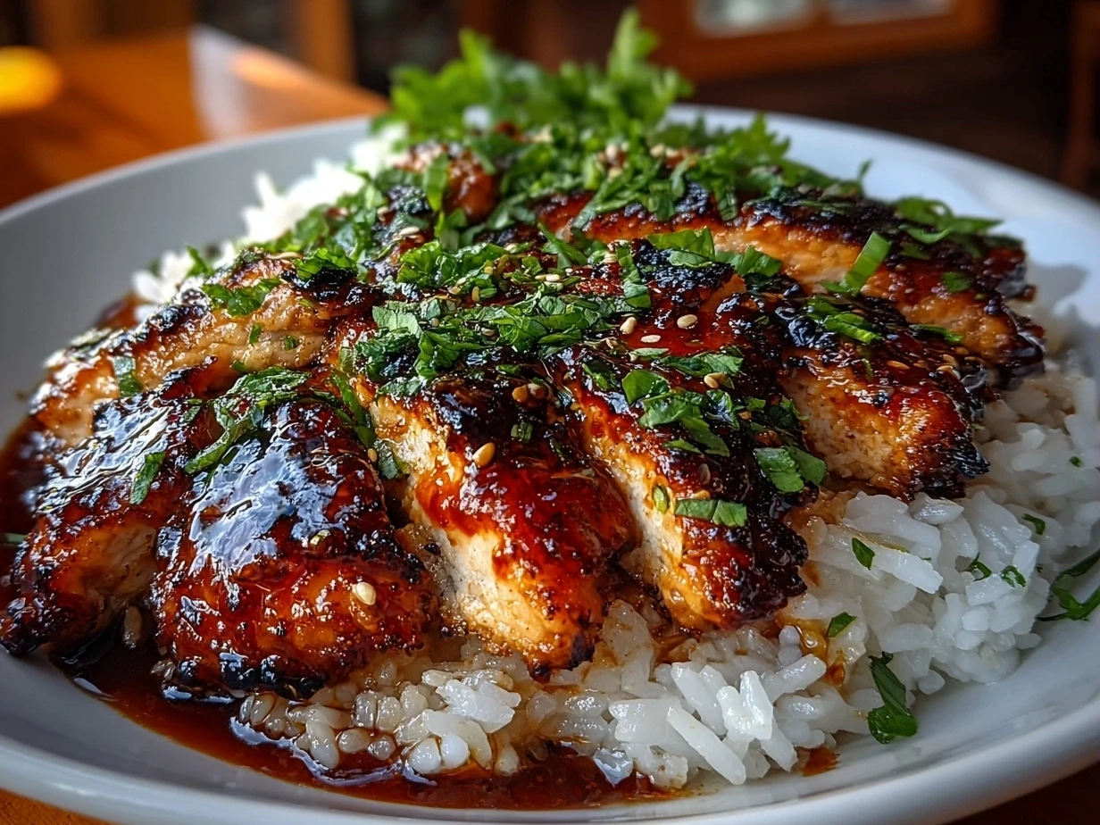 Honey Sriracha Chicken Rice Bowl close-up
