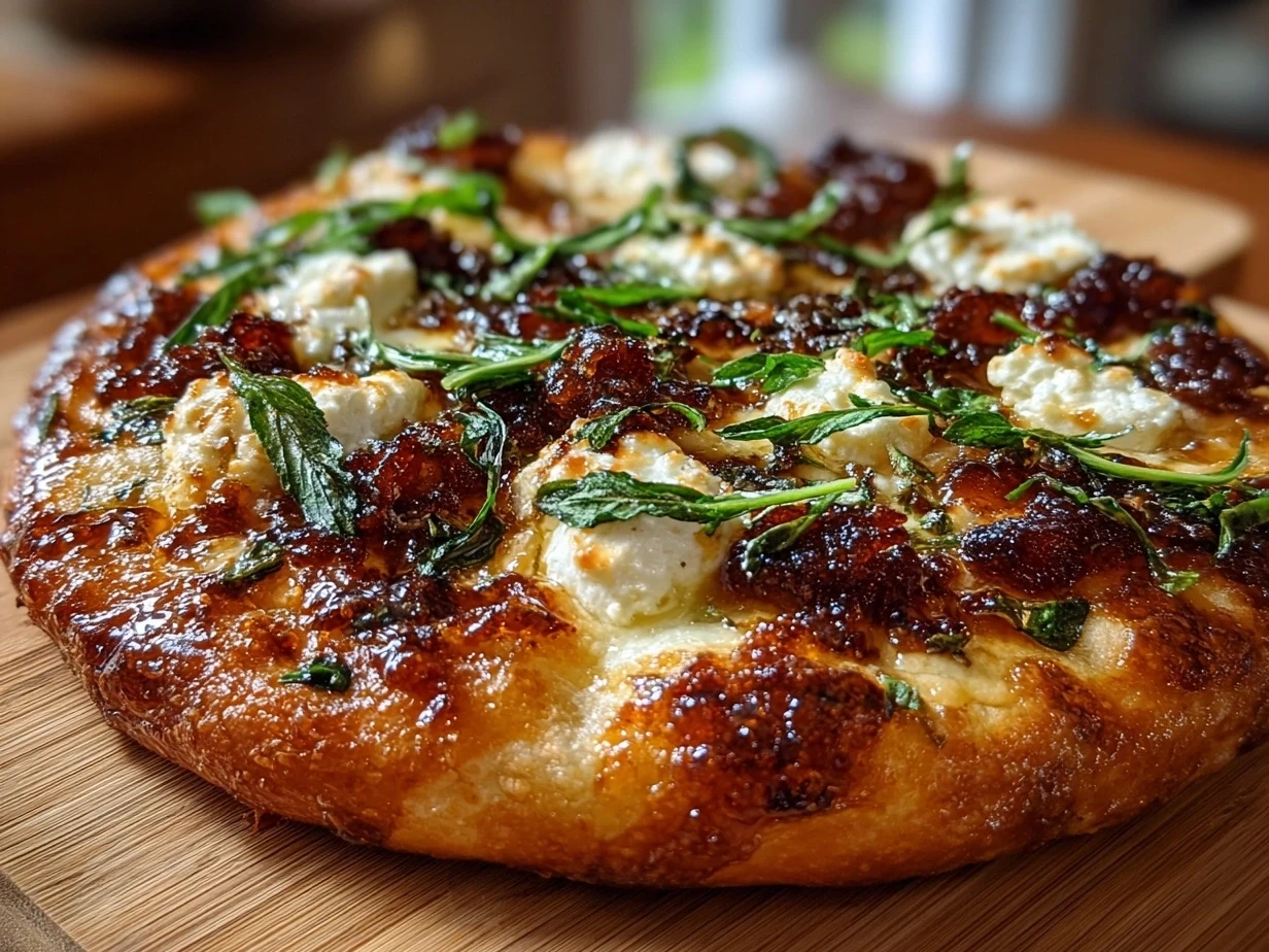 Beautifully baked Honey Ricotta Pizza ready to serve