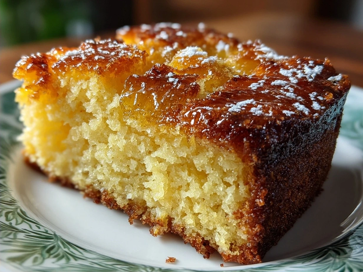 Final moist and delicious Juicy Pineapple Cake served on a colorful plate