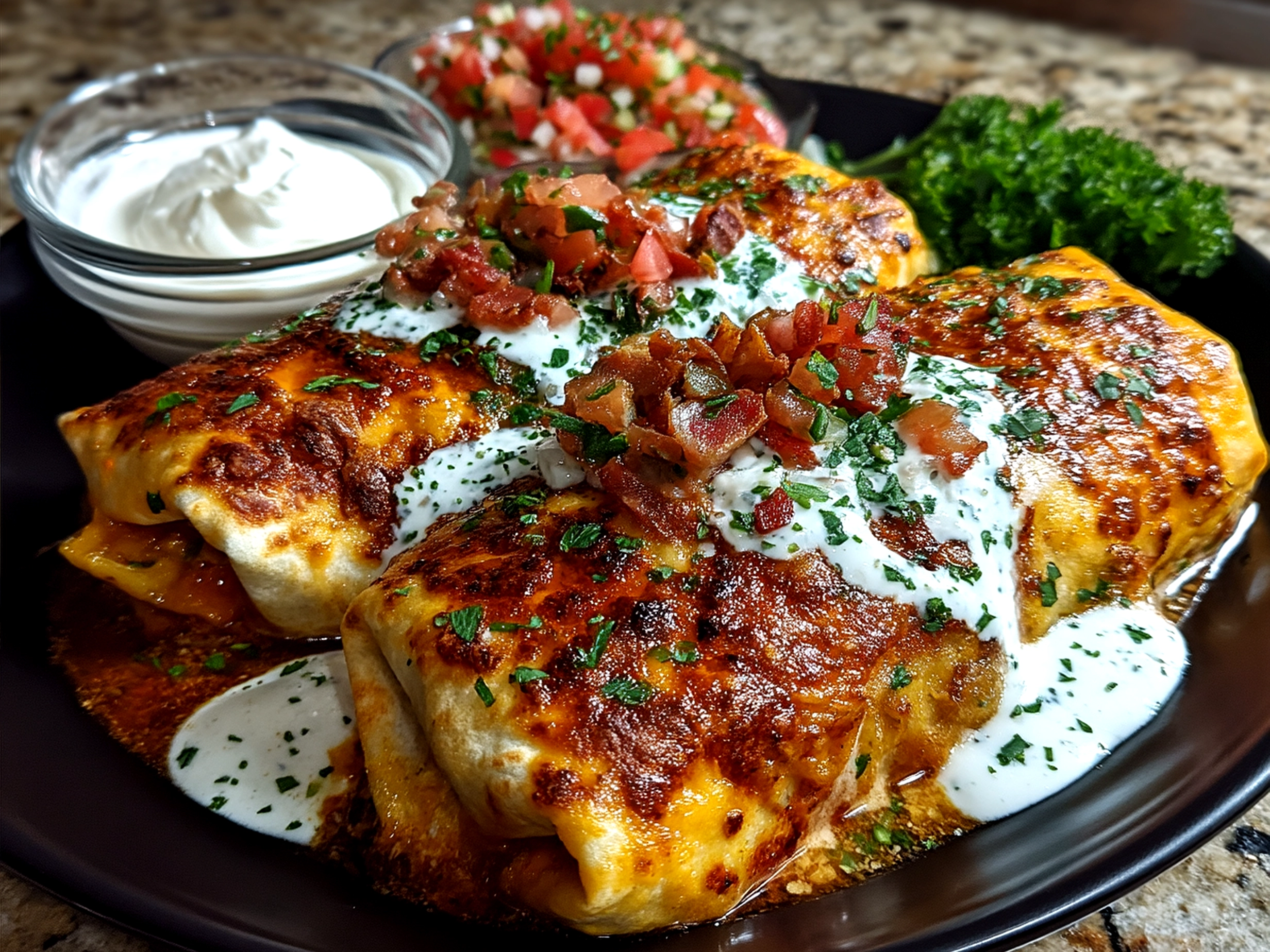 Served Loaded Sweet Potato Burritos sliced on a colorful plate