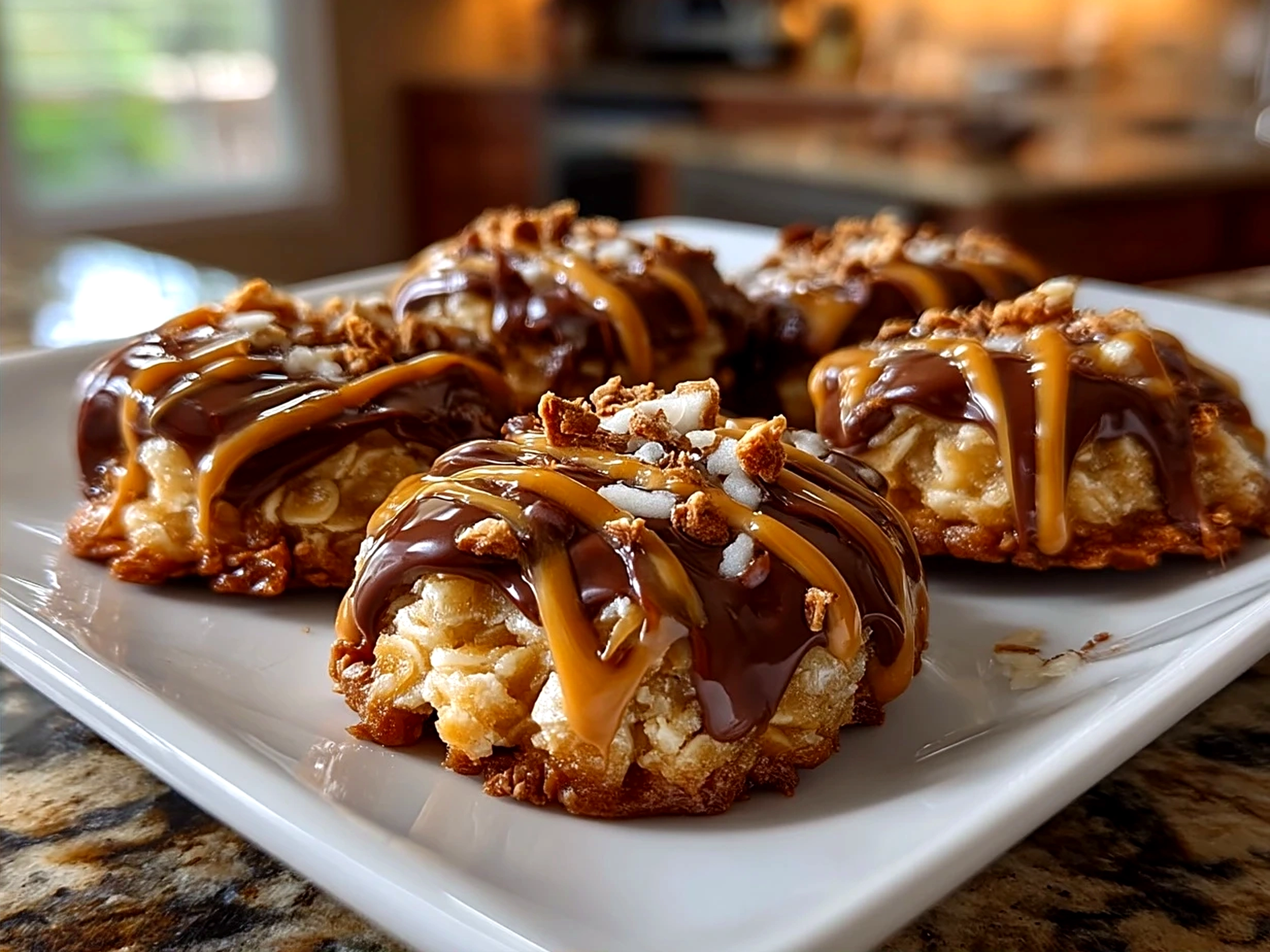 Plated Peanut Butter No Bake Cookies served on a white dish