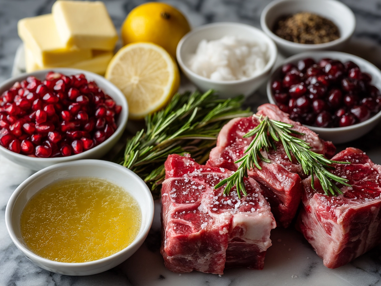 Ingredients laid out for Pomegranate Glazed Lamb Chops