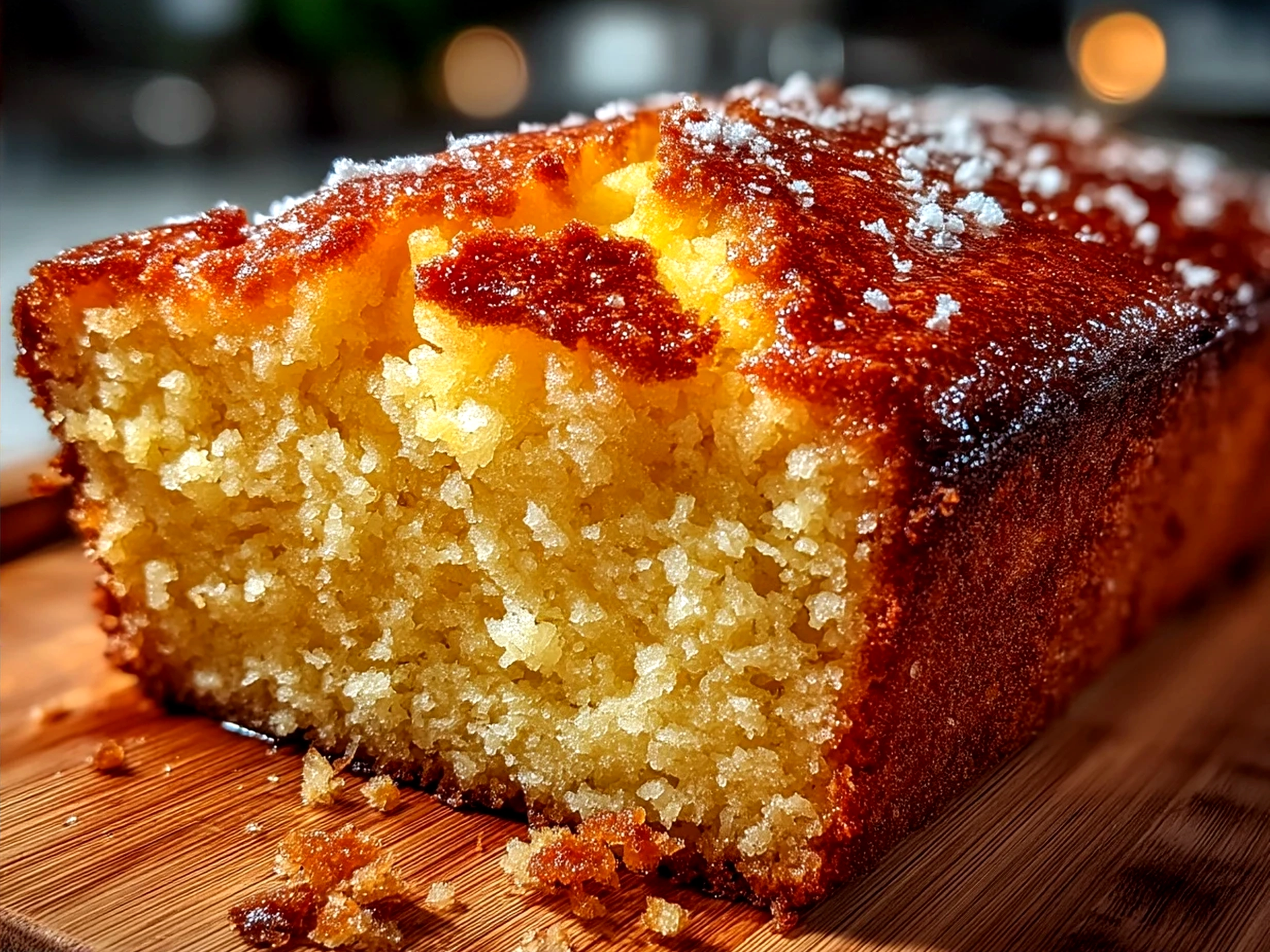 Sliced classic Pound Cake served with fresh berries and powdered sugar