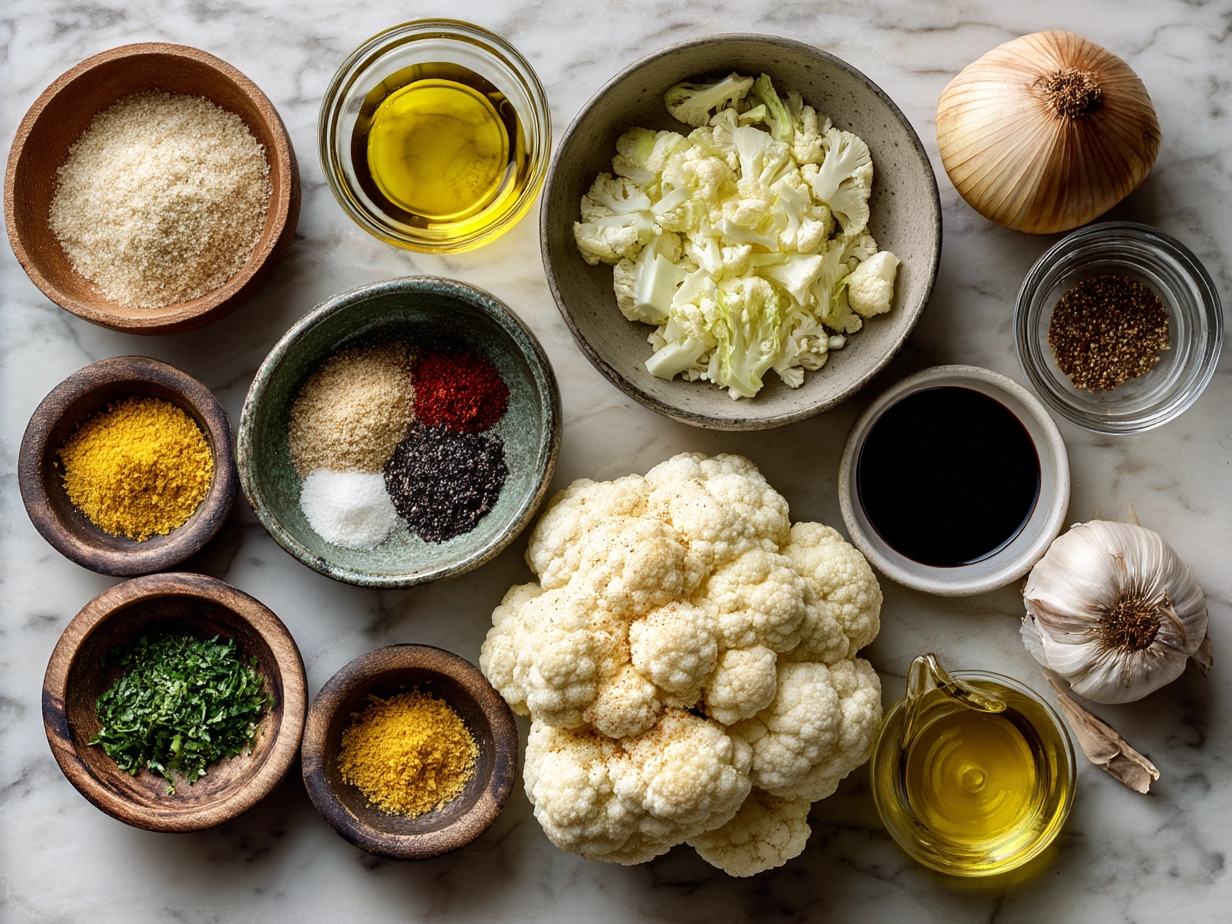 Ingredients for roasted cauliflower tacos laid out on a table