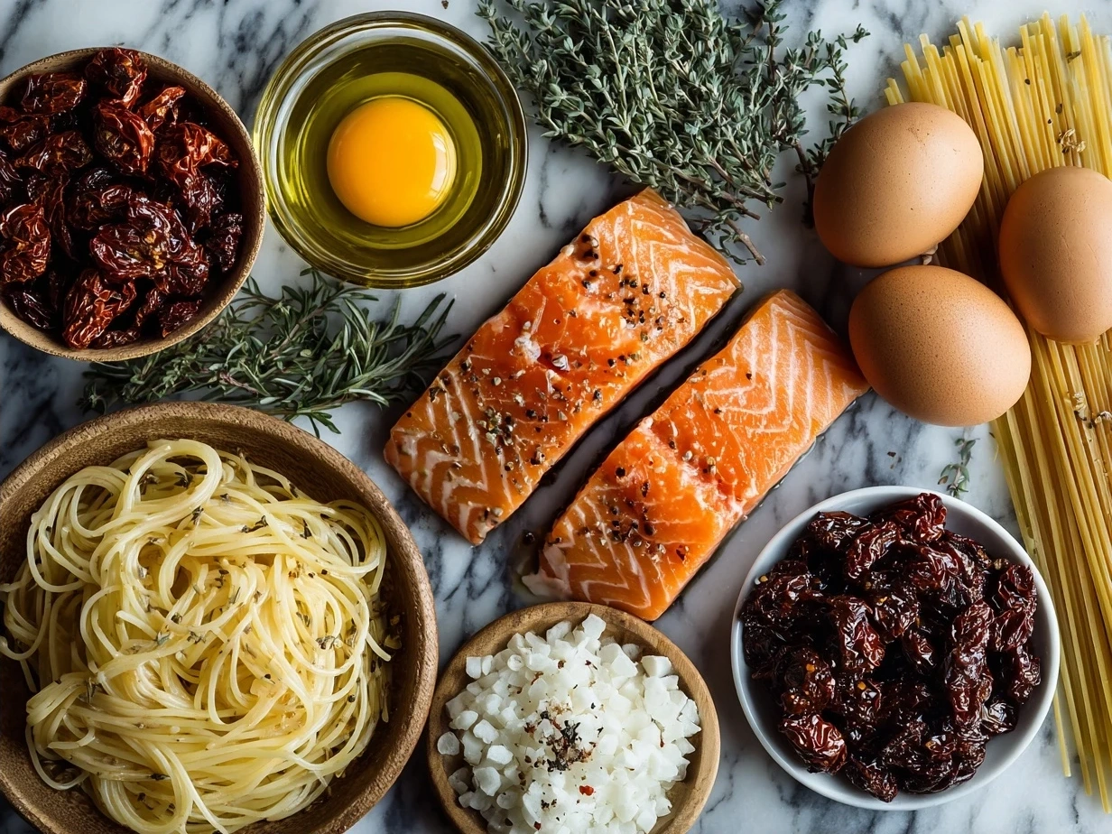 Ingredients for Salmon Pasta Sundried Tomato