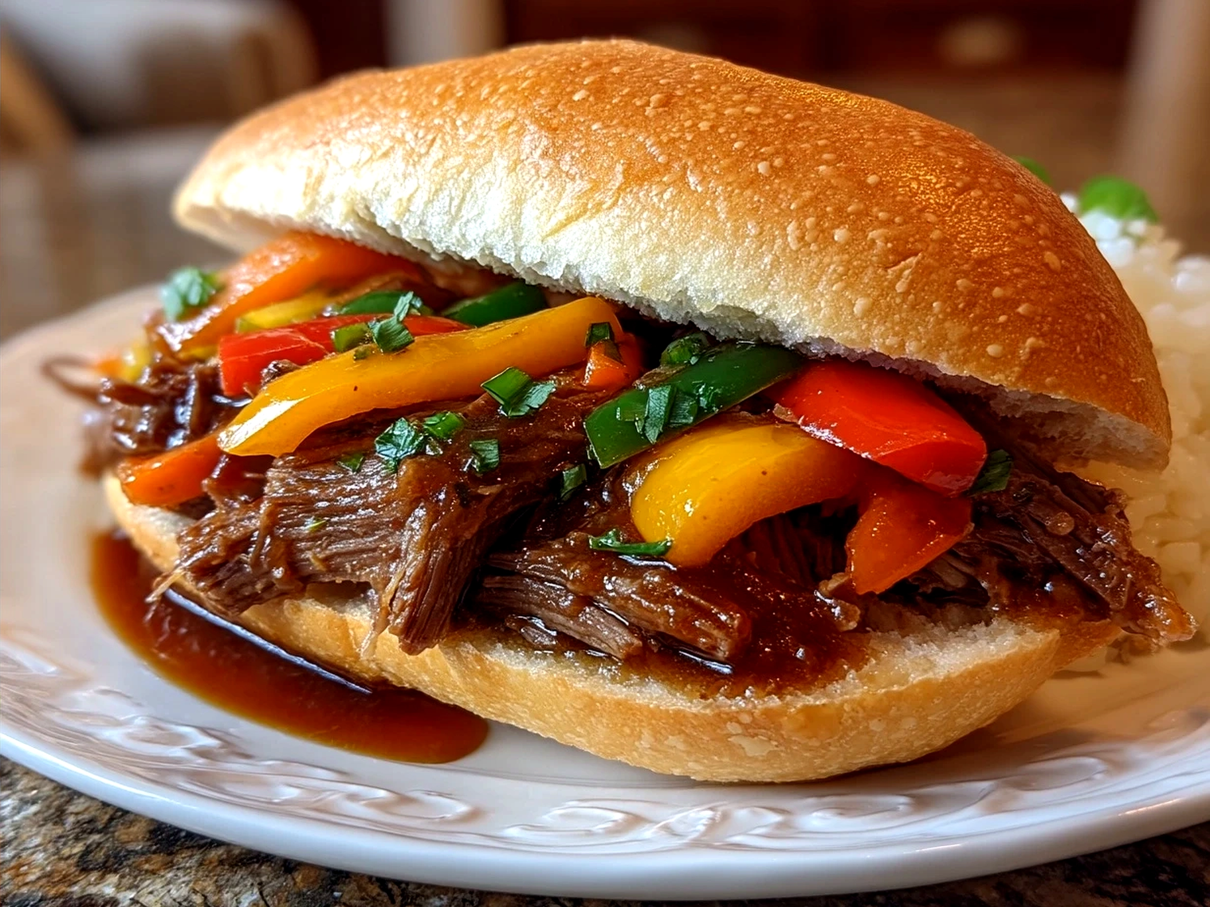 Delicious Slow Cooker Italian Beef Sandwiches ready to serve