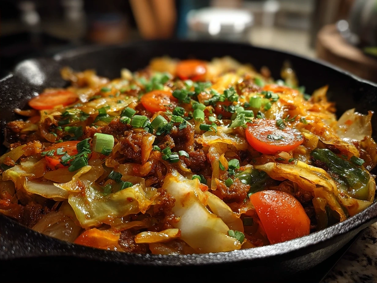 Completed Tex Mex Cabbage Skillet colorful and ready to serve