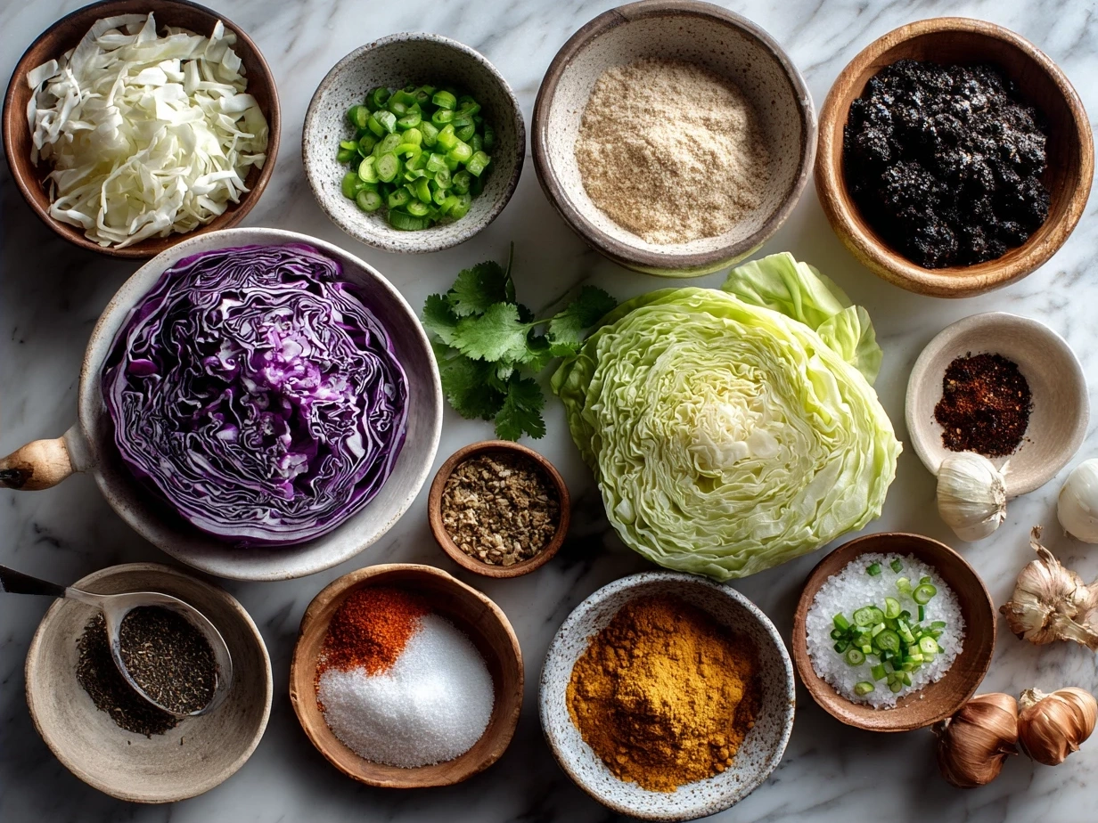 Ingredients for Tex Mex Cabbage Skillet laid out