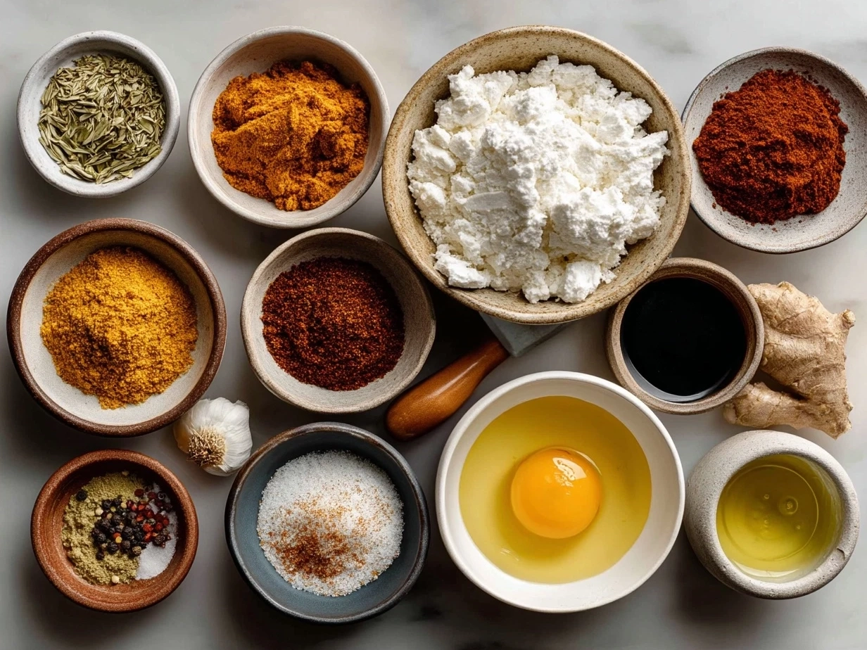 Ingredients for making authentic Tikka Masala Sauce including spices, onions, tomatoes, cream, and yogurt